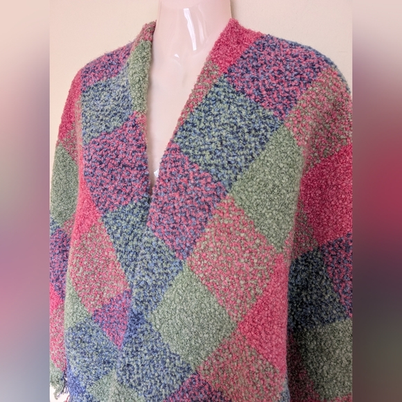 John Branigan Wool Blend Colorful Checkered Poncho - Picture 4 of 13